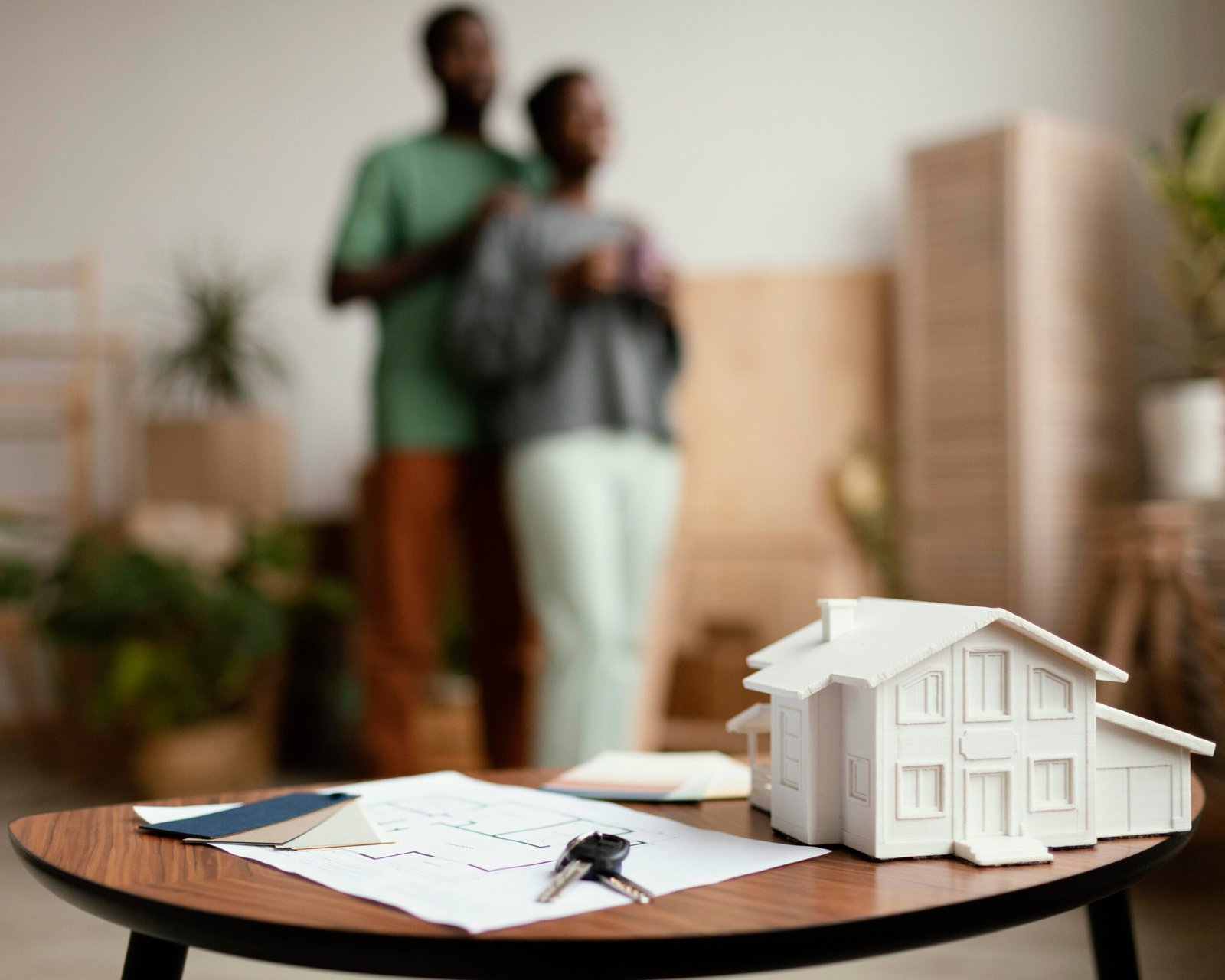 nouvelles-cles-de-la-maison-et-plan-sur-table-avec-couple-defocalise recherche de logement